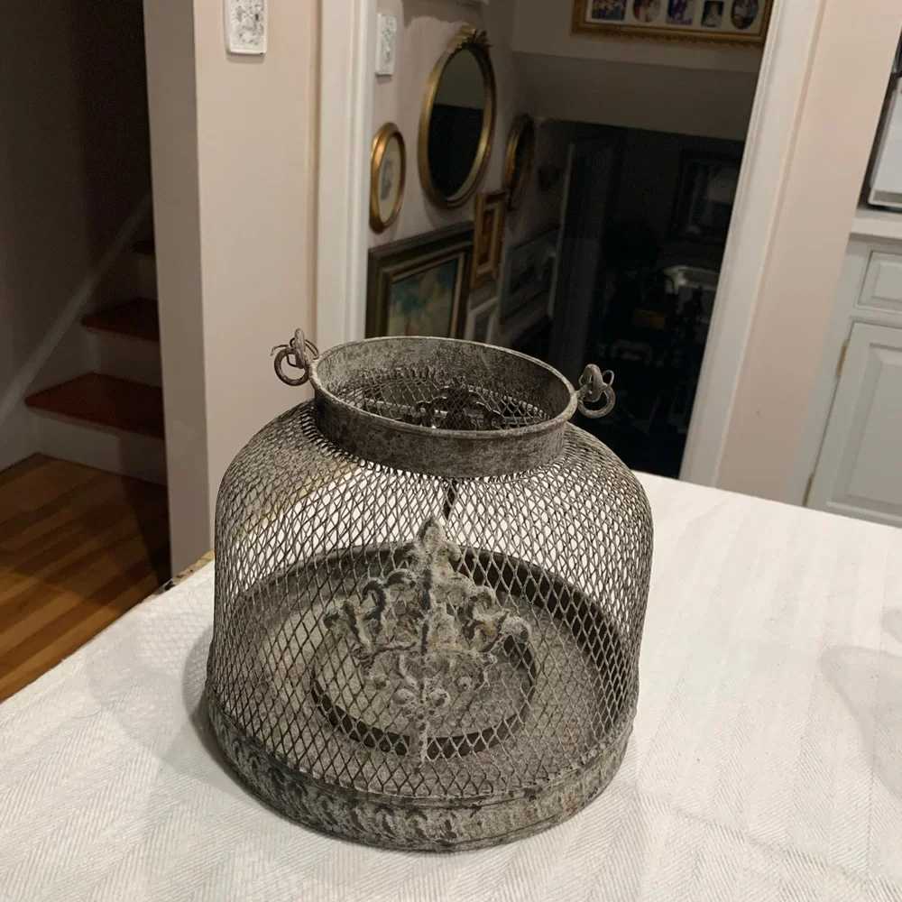 French Style Lantern Metal Vintage Shabby Chic in Aged Gray